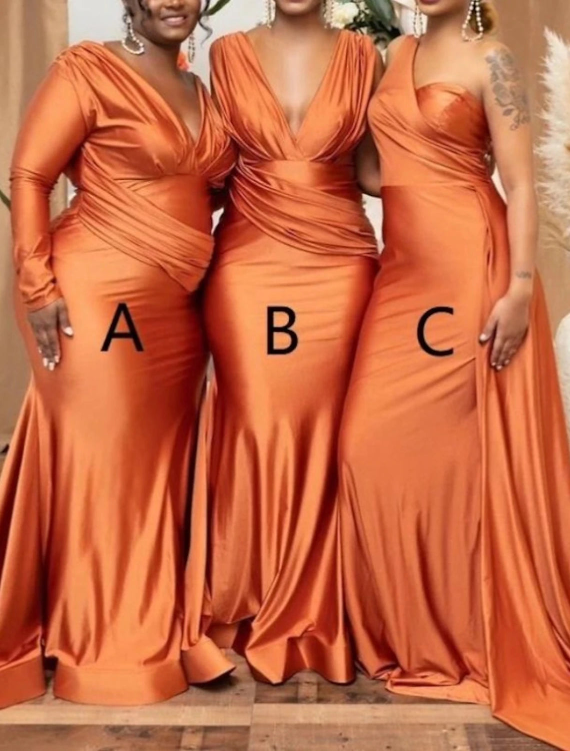 Wholesale Sheath / Column Bridesmaid Dress One Shoulder / V Neck Long Sleeve Vintage Sweep / Brush Train Spandex with Pleats / Solid Color